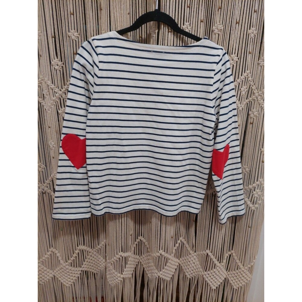 J.Crew Striped Long Sleeve S Heart Elbow Patch Breton Top EUC (NWOT?) Valentines